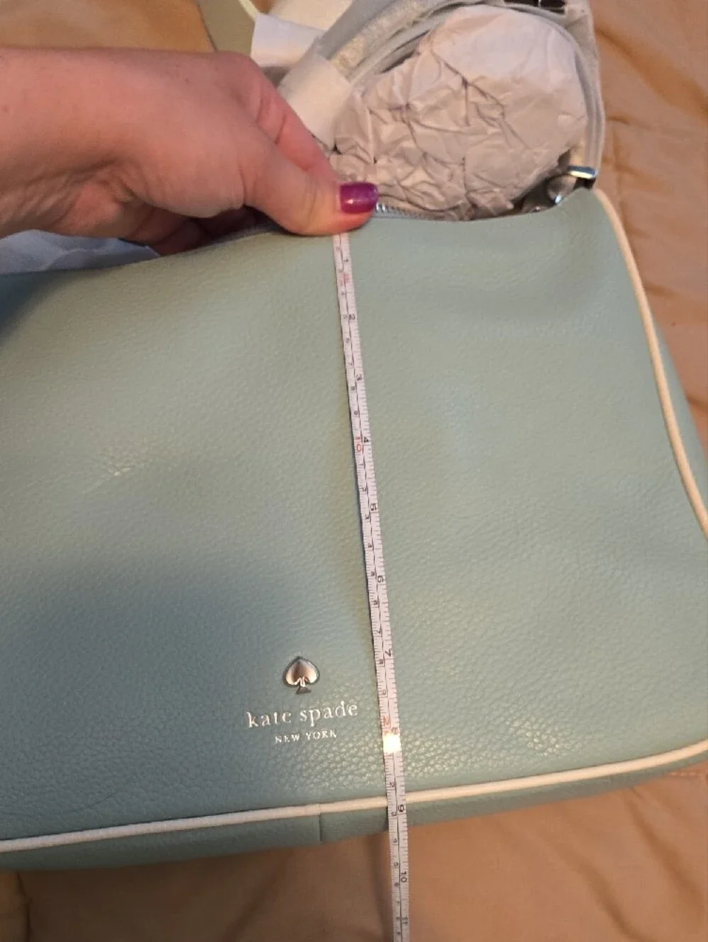 kate spade Mint Green Pebble Leather Shoulder Bag with Cream Trim